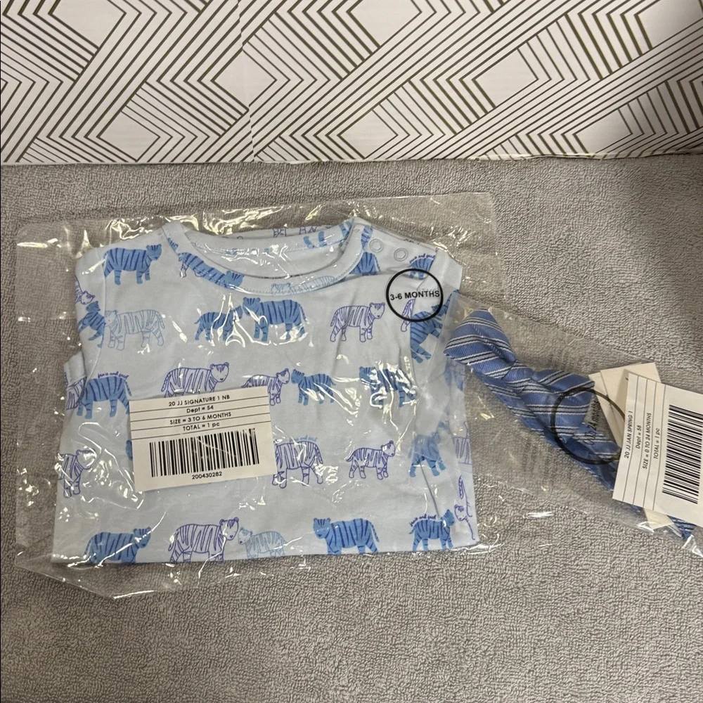 Janie and Jack bodysuit NWT  Blue White Striped Tiger shirt sleeve and a nwt tie